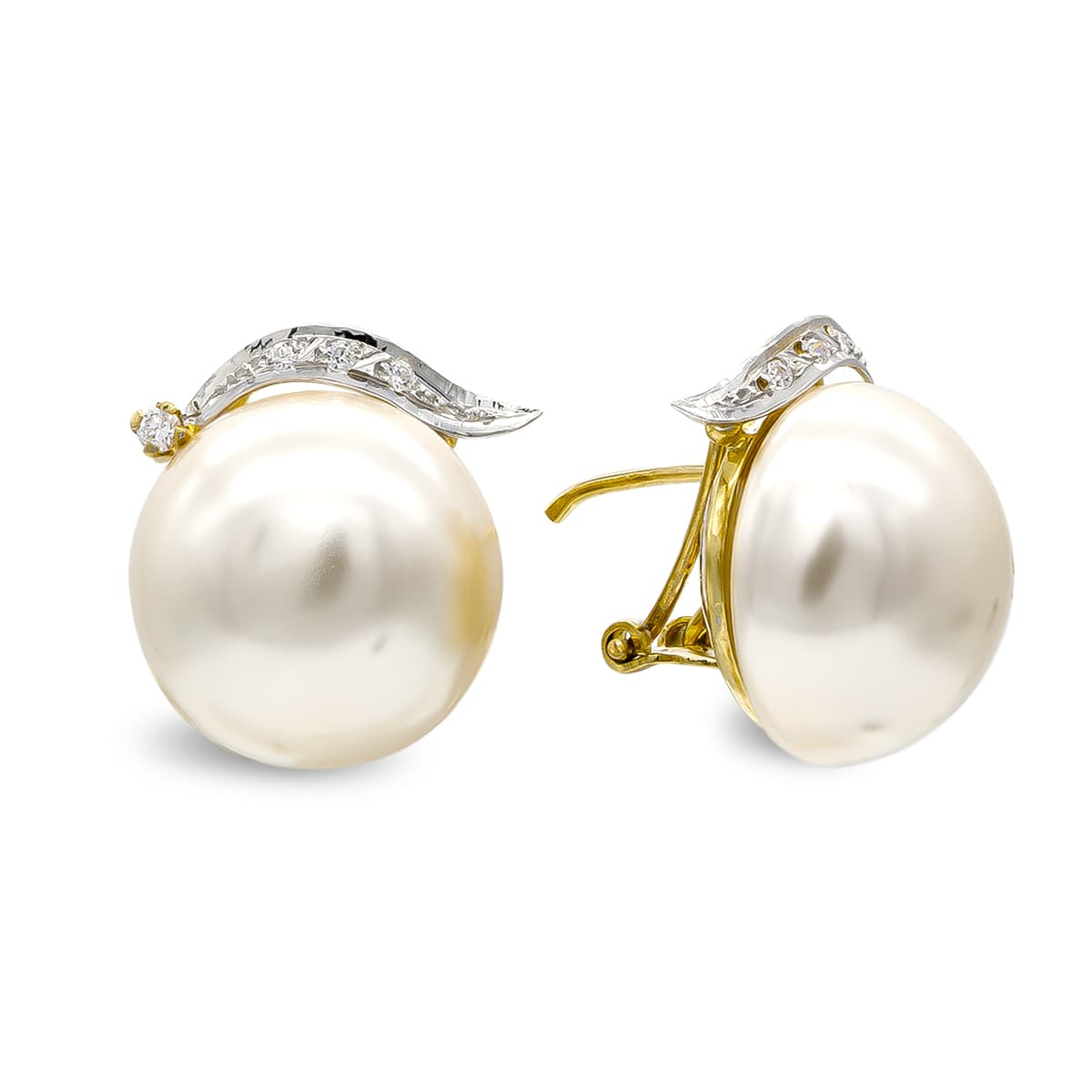 18K PENDIENTES ORO AMARILLO Y PERLA SINTETICA RAMA 16 MM CIERRE OMEGA 5