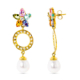 18K PENDIENTES ORO AMARILLO CIRCONITA Y PERLA Y FLOR DE PIEDRA DE COLOR CIERRE PRESION 5