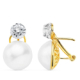 18K PENDIENTES PERLA JAPONESAS ORO BICOLOR 13.5-14 MM CIERRE OMEGA 5