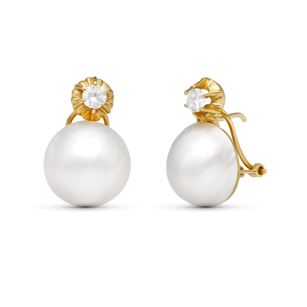 18K PENDIENTES ORO BICOLOR PERLA JAPONESA 14-14.5 MM CIERRE OMEGA 5