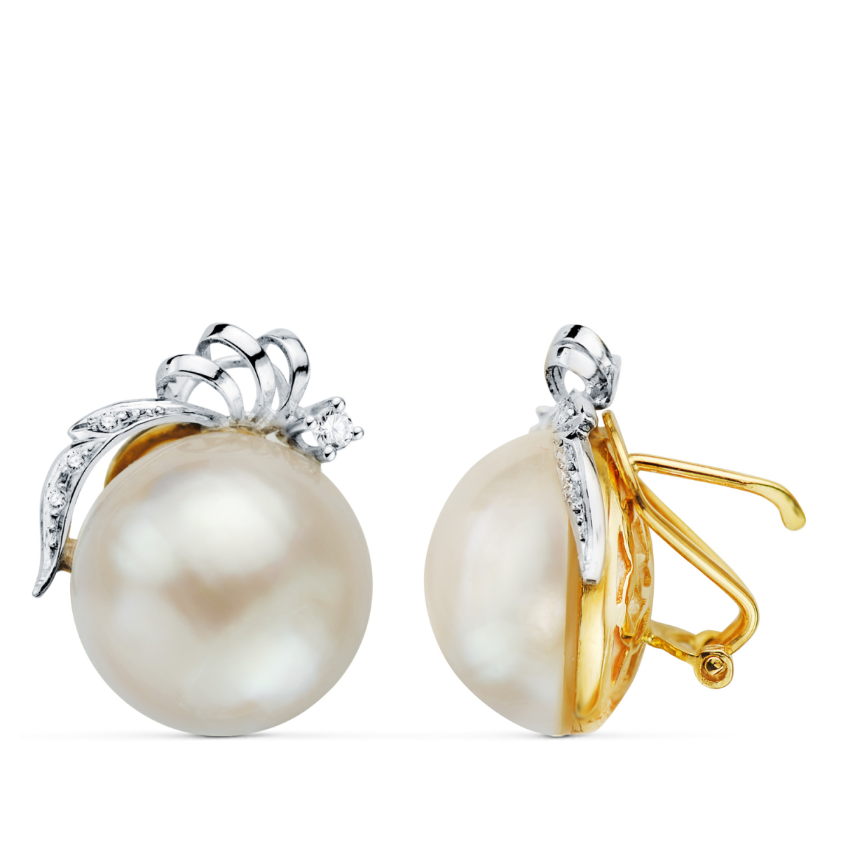 18K PENDIENTES ORO BICOLOR PERLA JAPONESA 15-16 MM. MEDIDA: 21X17MM. OMEGA 5
