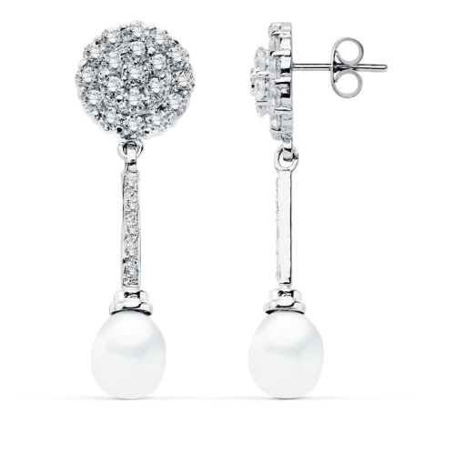 18K PENDIENTES ORO BLANCO PERLA 39X12 MM CIERRE PRESION 5,83gr