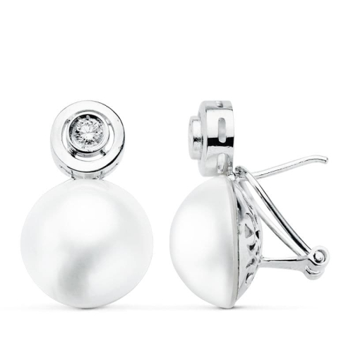 18K PENDIENTES PERLA JAPONESA 12 MM ORO BLANCO CIERRE OMEGA 5