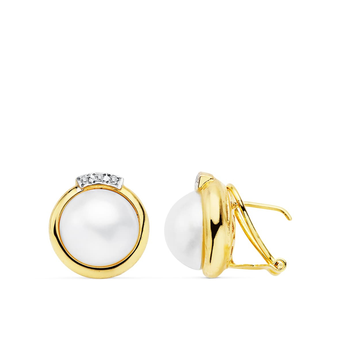 18K PENDIENTES PERLA JAPONESA 12 MM CIERRE OMEGA 6