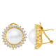 18K PENDIENTES ORO AMARILLO PERLA JAPONESAS 11 MM CIERRE OMEGA 6
