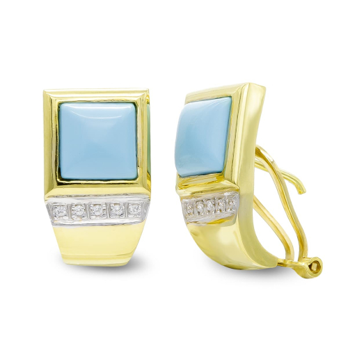 18K PENDIENTES ORO AMARILLO TURQUESA FINA Y CIRCONITA CIERRE OMEGA 8