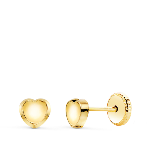 18K PENDIENTES ORO AMARILLO REDONDO CONCAVO EN BRILLO 5X5 MM. CIERRE TUERCA 0