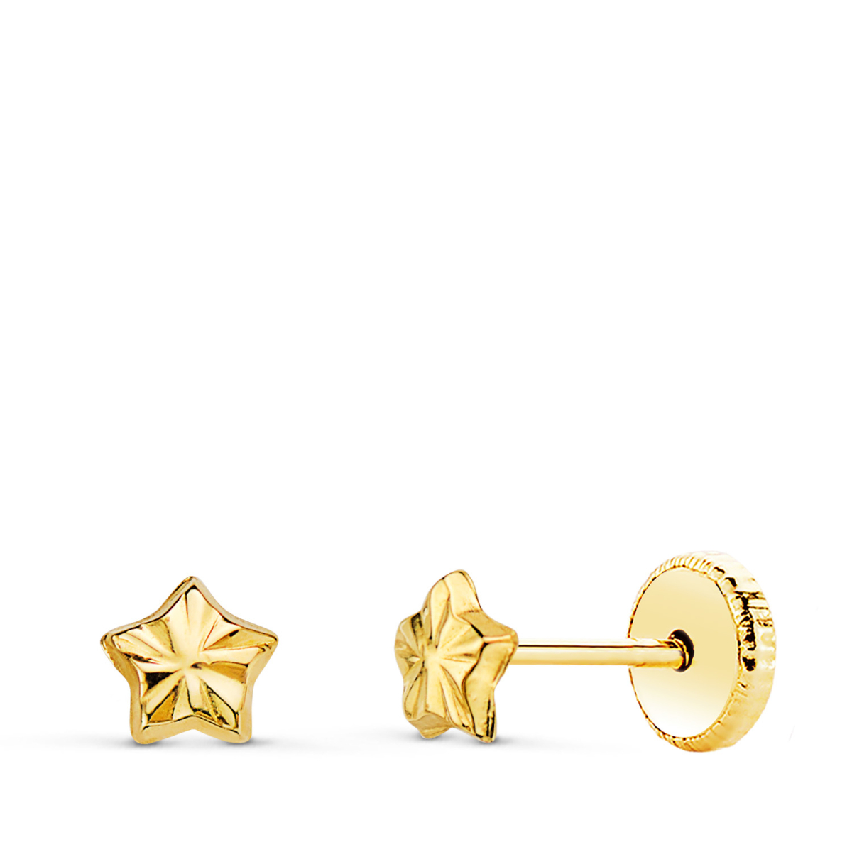 18K PENDIENTES ORO AMARILLO ESTRELLA 4 X 4 MM CIERRE TUERCA 0