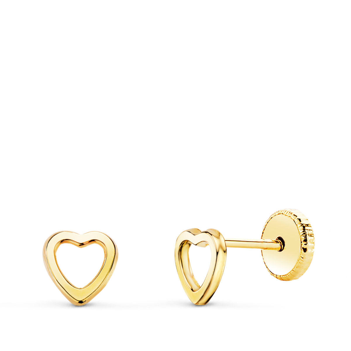18K PENDIENTES ORO AMARILLO CORAZON CALADO 5X5 MM. CIERRE TUERCA 0