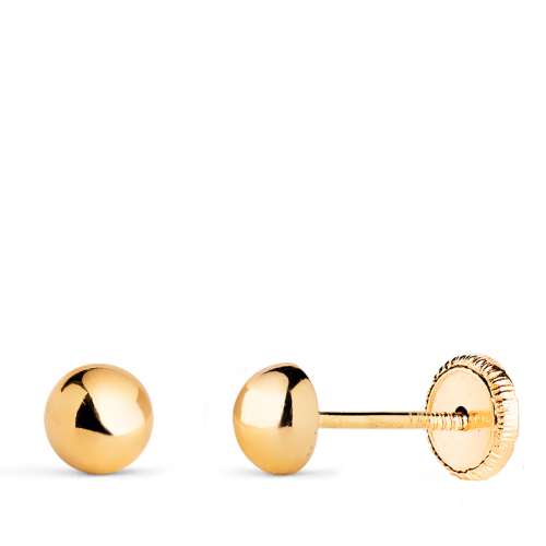 18K PENDIENTES ORO AMARILLO MEDIA BOLA LISA HUECA. ANCHO: 5 MM. CIERRE TUERCA 0