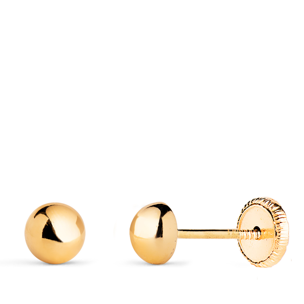 18K PENDIENTES ORO AMARILLO MEDIA BOLA LISA HUECA. ANCHO: 5 MM. CIERRE TUERCA 0