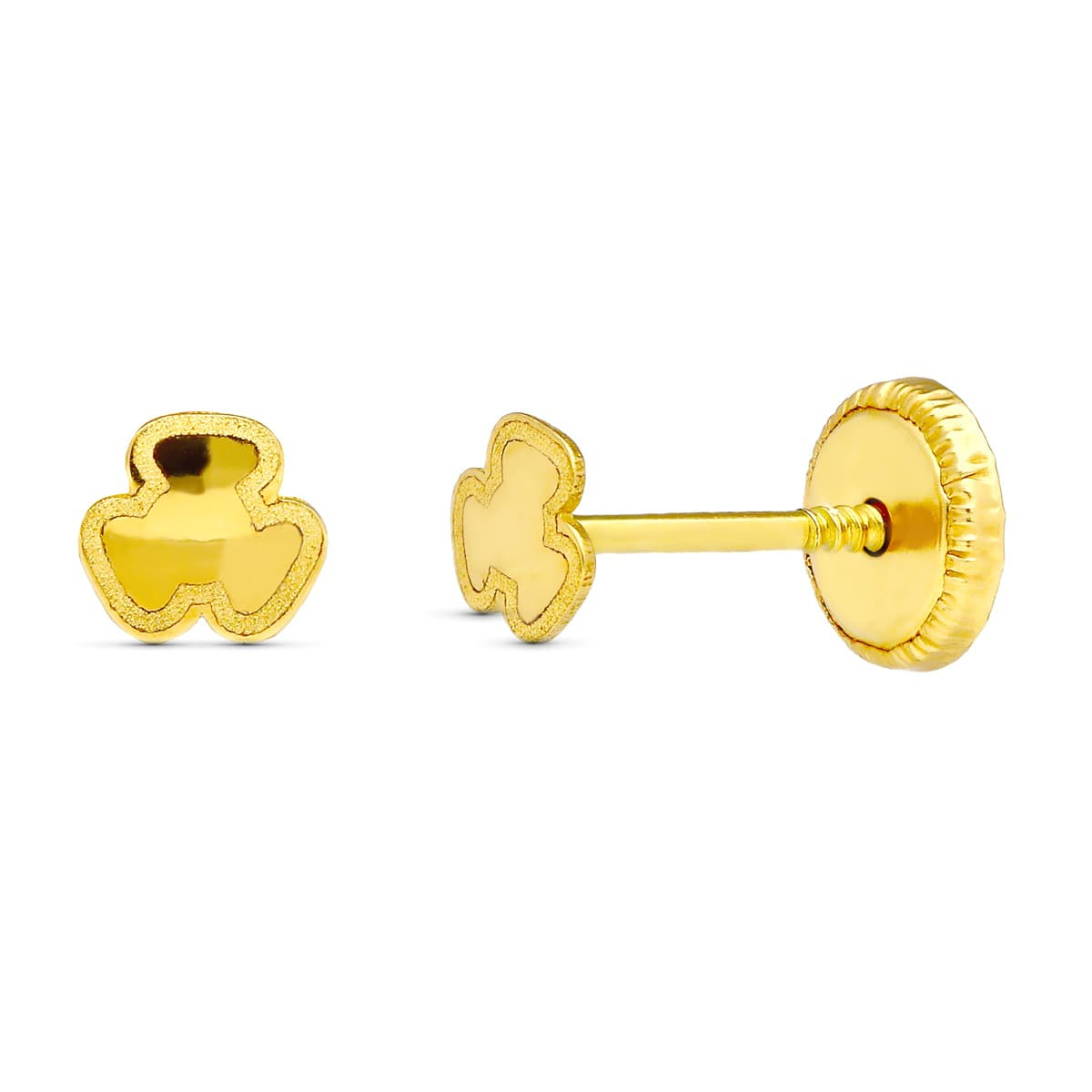 18K PENDIENTES ORO AMARILLO TREBOL. 3.5 MM CIERRE TUERCA 0