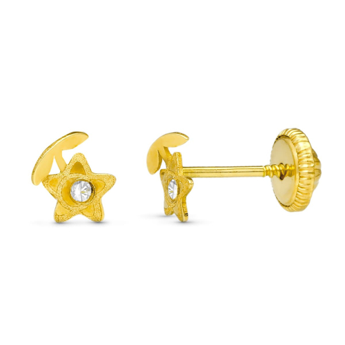 18K PENDIENTES ORO AMARILLO FLOR LASER. 5X4 MM CIERRE TUERCA 0