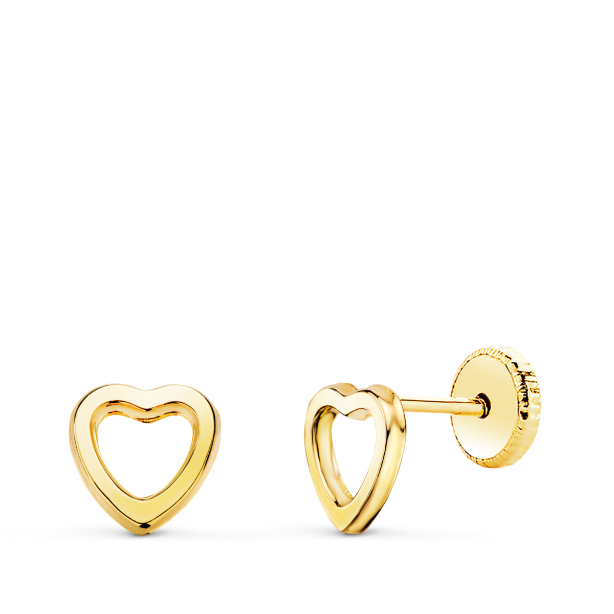 18K PENDIENTES ORO AMARILLO CORAZON CALADO 6X6 MM. CIERRE TUERCA 0