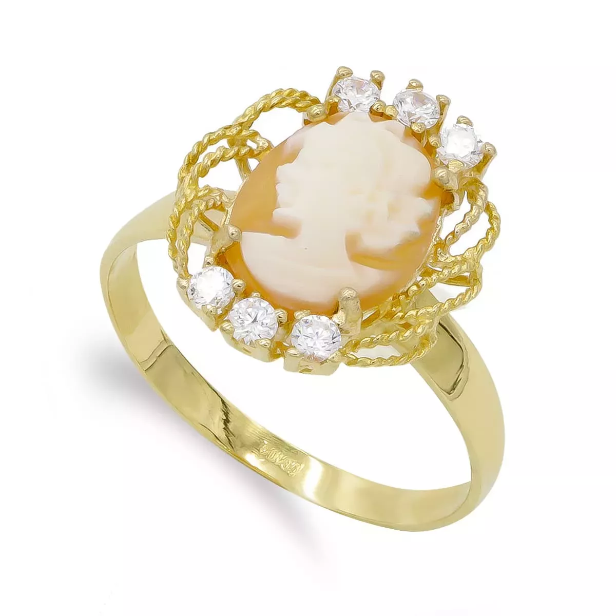 18K SORTIJA ORO AMARILLO CON CAMAFEO Y CIRCONITAS. MEDIDA: 15 X 13 MM 2