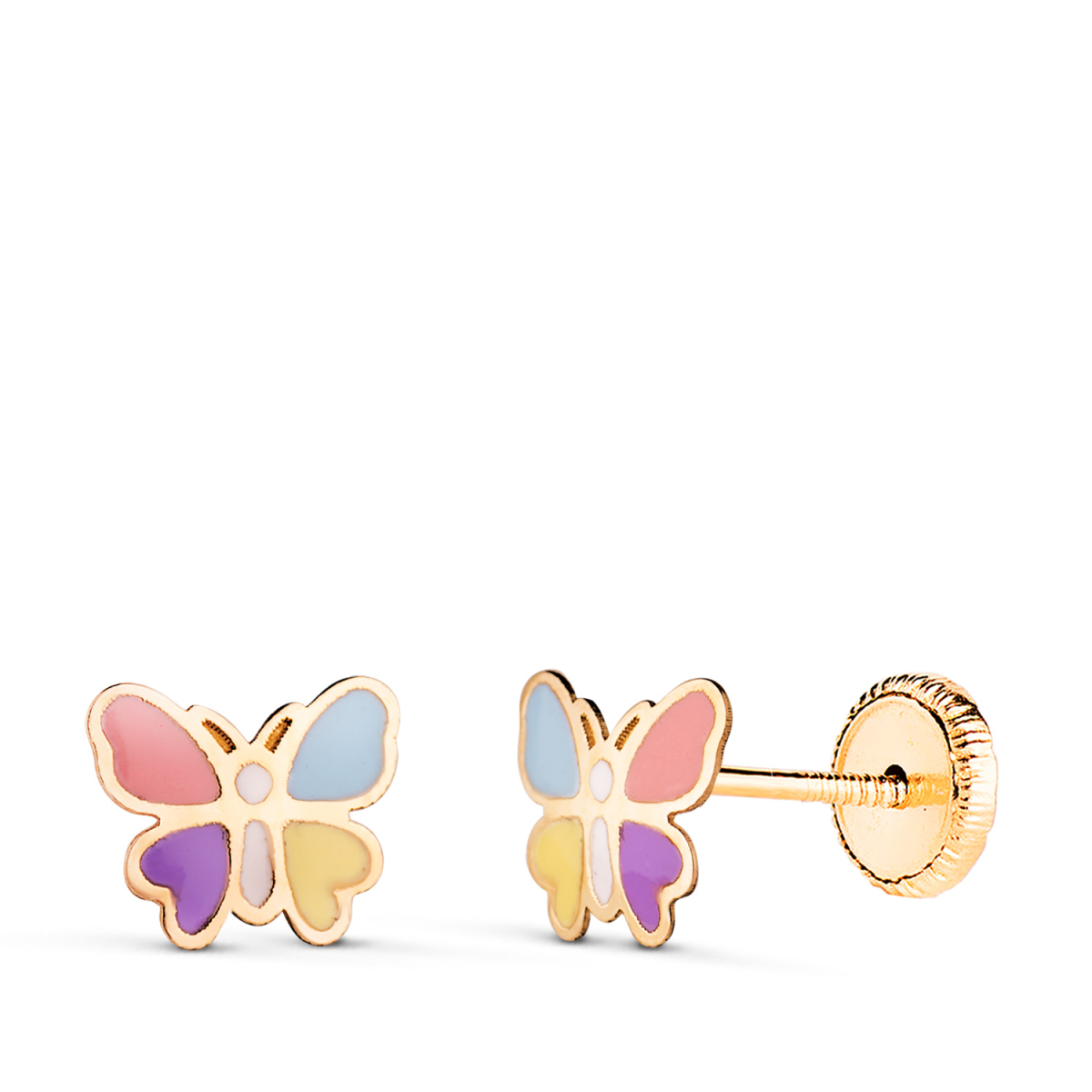 18K PENDIENTES ORO AMARILLO MARIPOSAS ESMALTADAS. MEDIDA: 7 X 6 MM. CIERRE TUERCA 0