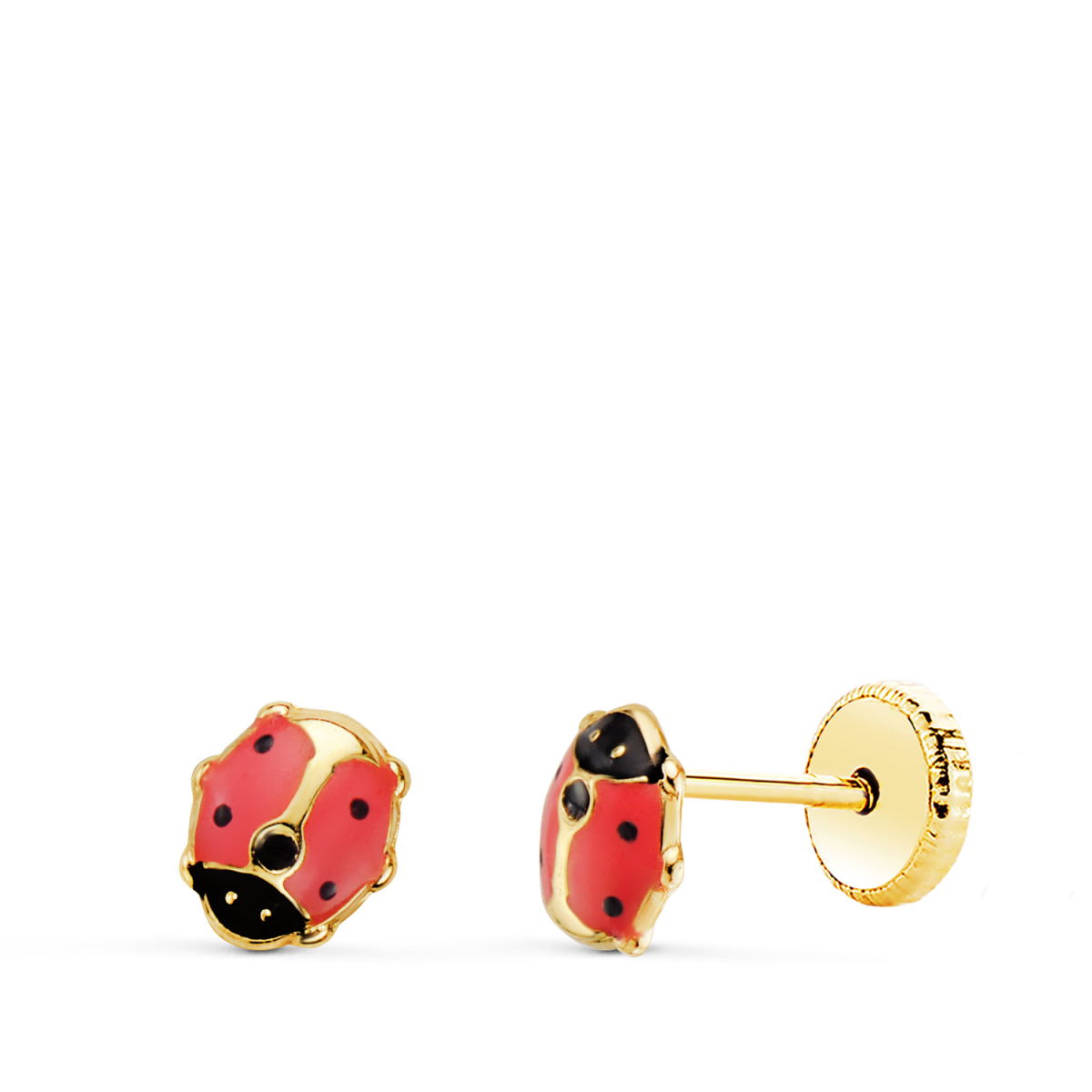 18K PENDIENTES ORO AMARILLO MARIQUITA ESMALTE ROSA 5 X 4