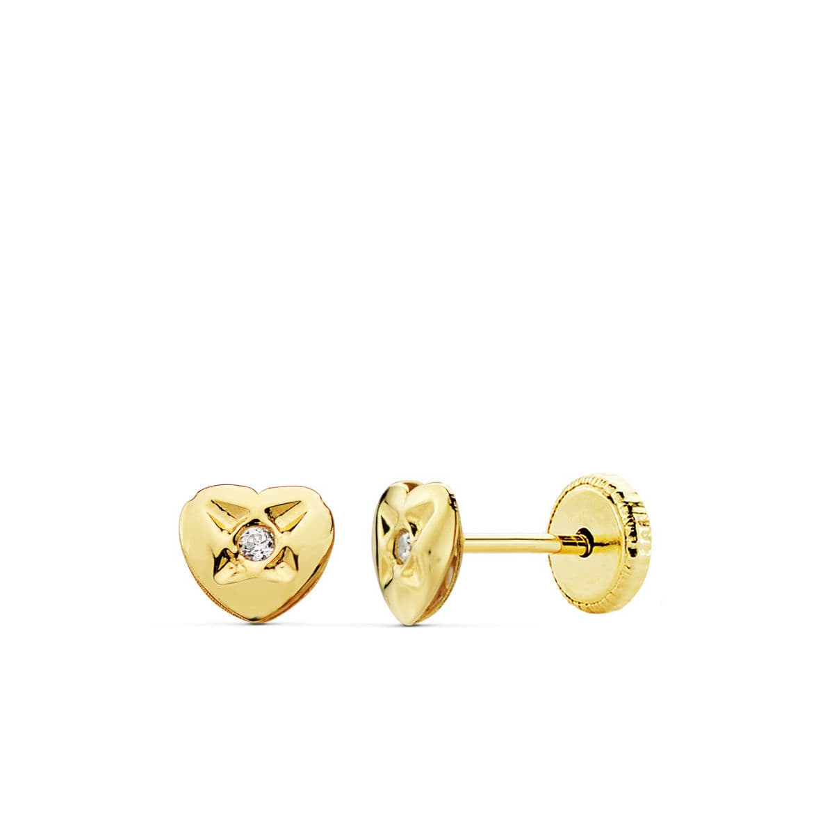18K PENDIENTES ORO AMARILLO CORAZON 5X4.5 MM CIERRE TUERCA 0