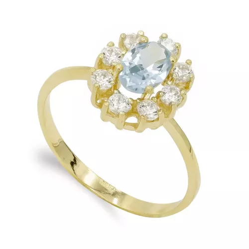 18K SORTIJA ORO AMARILLO CUAJO AGUAMARINA Y CIRCONITAS. ANCHO: 12MM 3