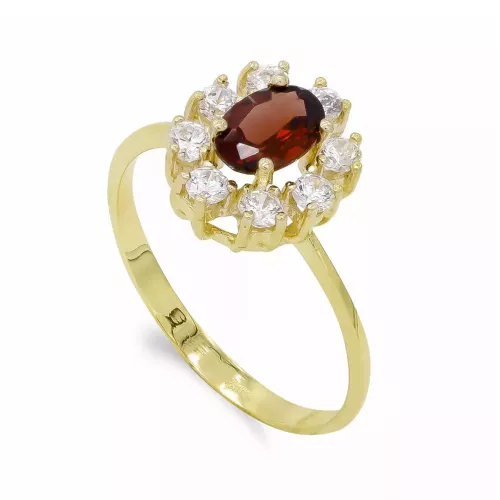 18K SORTIJA ORO AMARILLO CUAJO GRANATE 7X5 MM Y CIRCONITAS. 3