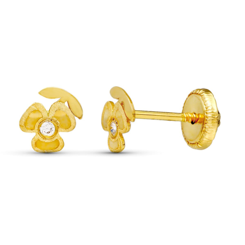 18K PENDIENTES ORO AMARILLO TREBOL LASER. 5X4 MM CIERRE TUERCA 0