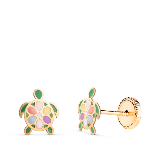 18K PENDIENTES ORO AMARILLO TORTUGAS ESMALTADAS. MEDIDA: 7