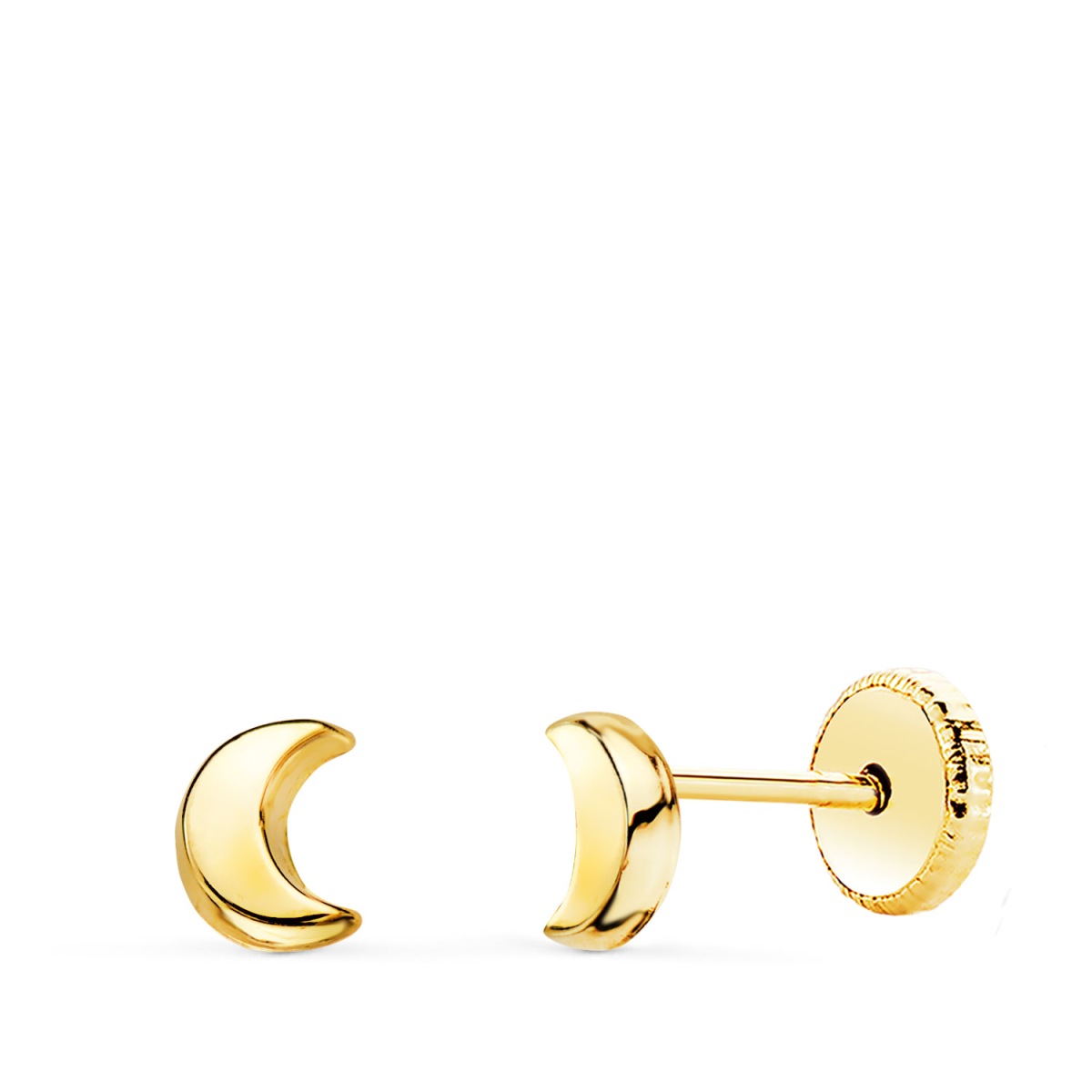 18K PENDIENTES ORO AMARILLO MEDIA LUNA CON BRILLO 5X4 MM. CIERRE TUERCA 0