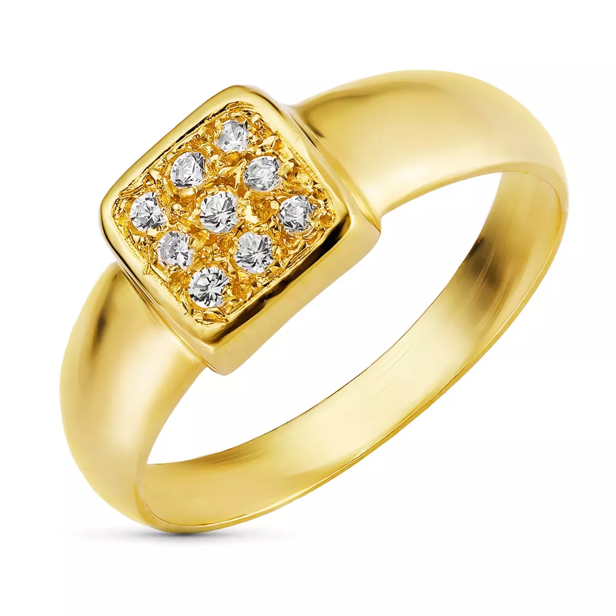 18K SORTIJA ORO AMARILLO MOTIVO CUADRADO CON CIRCONITAS. ANCHO: 7