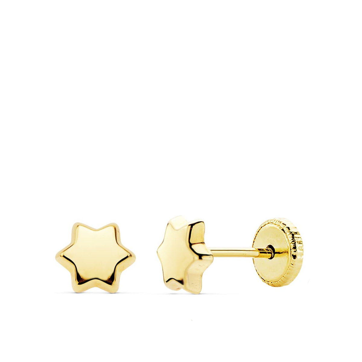 18K PENDIENTES ORO AMARILLO ESTRELLA LISA 6X6 MM CIERRE TUERCA 0