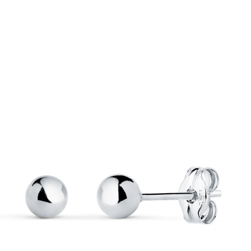 18K PENDIENTES ORO BLANCO BOLA LISA BRILLA HUECA. ANCHO: 4 MM. CIERRE PRESION 0