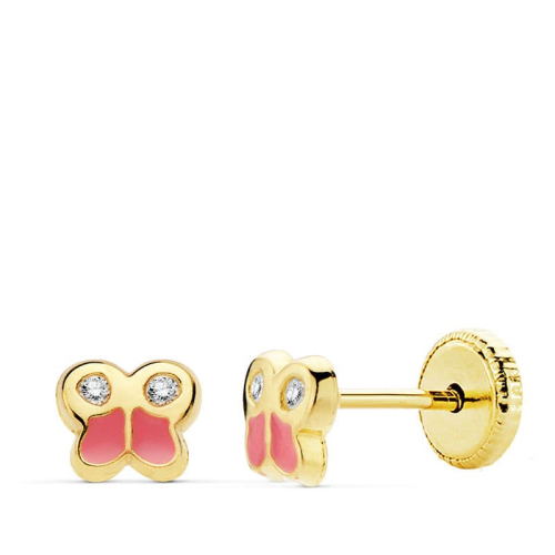 18K PENDIENTES ORO AMARILLO MARIPOSA ESMALTE 5X4.5 MM. CIERRE TUERCA 0