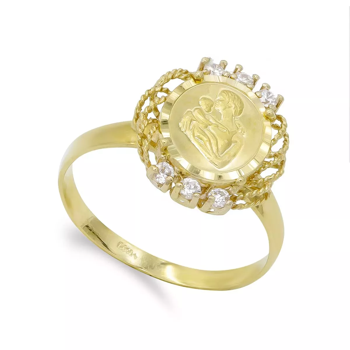 18K SORTIJA ORO AMARILLO CON MONEDA RELIEVE VIRGEN MADRE Y CIRCONITAS. MEDIDA: 14X13 MM 3