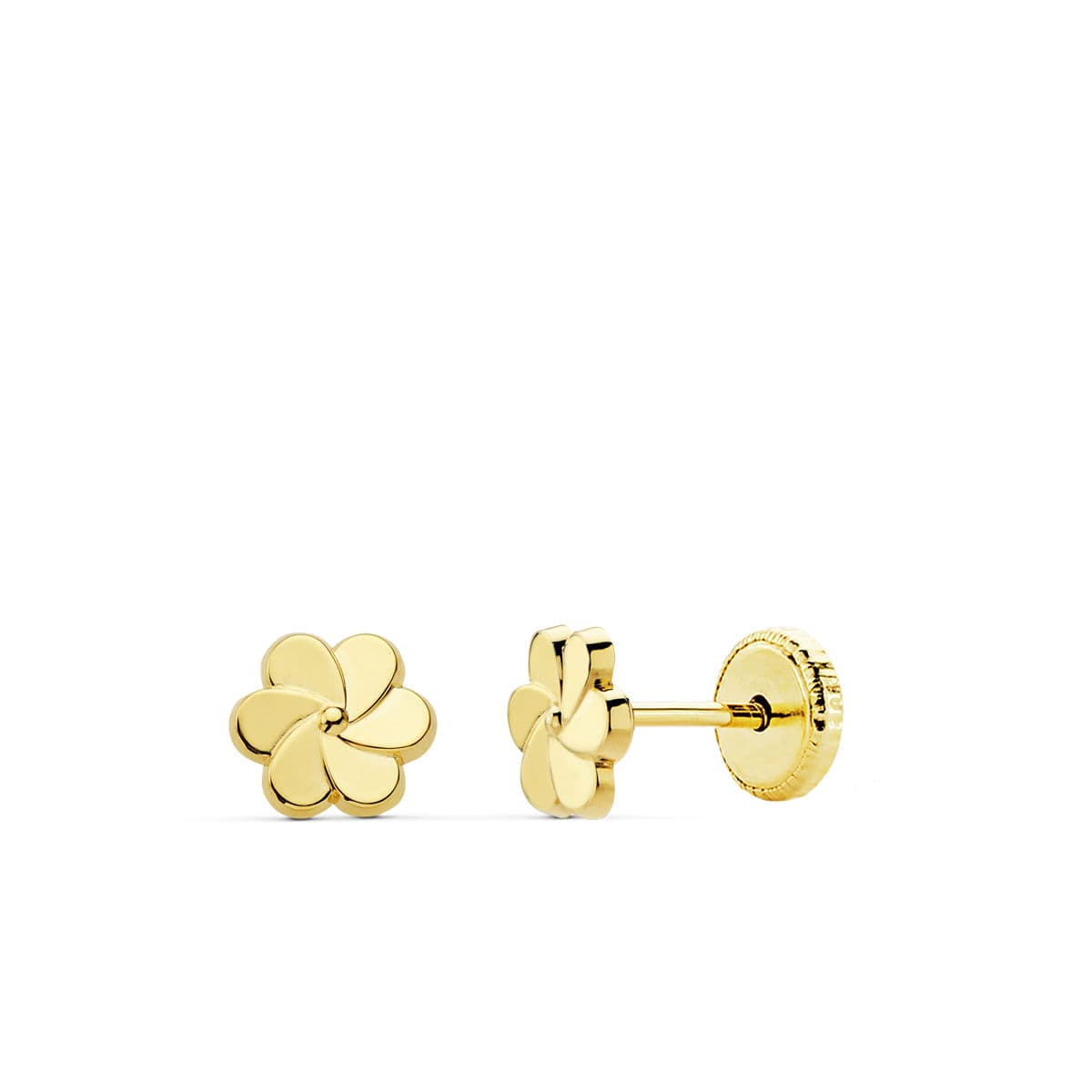 18K PENDIENTES ORO AMARILLO FLOR PETALOS 6X6 MM CIERRE TUERCA 0