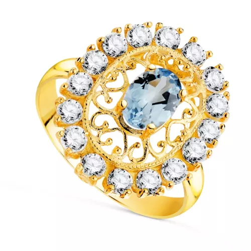 18K SORTIJA ORO AMARILLO CALADA CON PIEDRA AGUAMARINA 7X5 MM CON CIRCONITAS. MEDIDA: 19X16 MM. 3