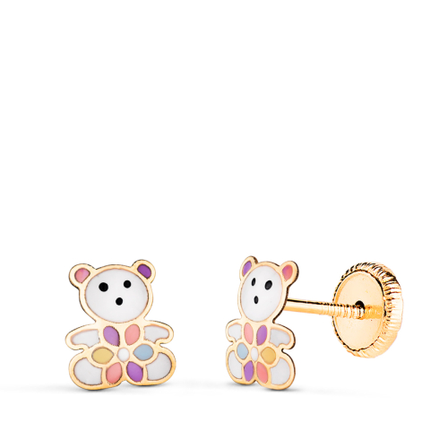 18K PENDIENTES ORO AMARILLO OSOS ESMALTADOS. MEDIDA: 7 X 6 MM. CIERRE TUERCA 0