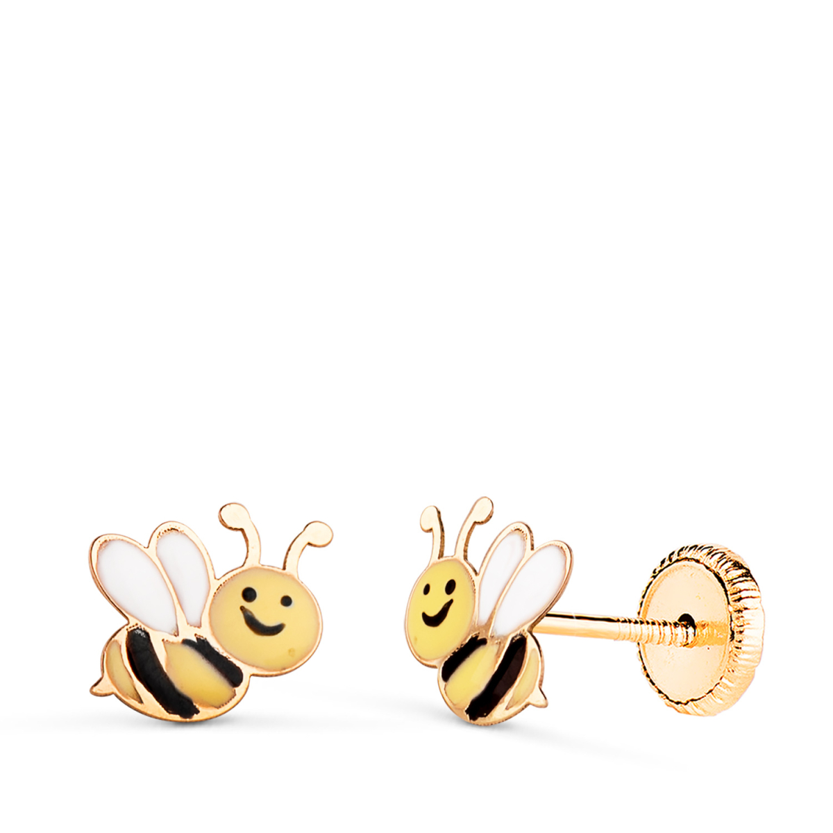 18K PENDIENTES ORO AMARILLO ABEJAS ESMALTADAS. MEDIDA: 8 X 7