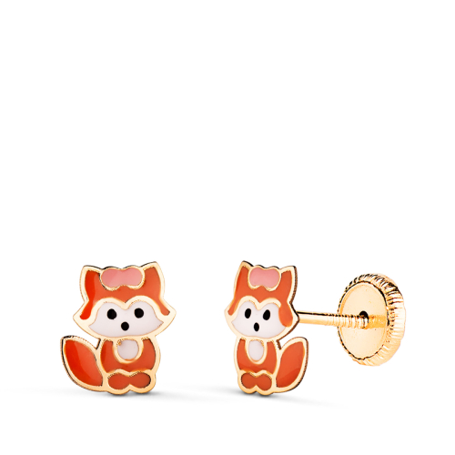 18K PENDIENTES ORO AMARILLO ZORRO ESMALTADO. MEDIDA: 7