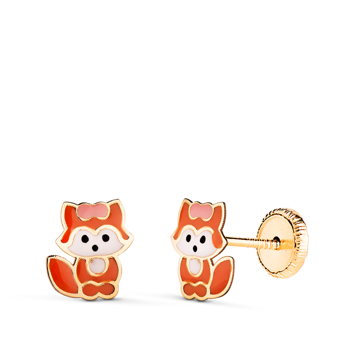 18K PENDIENTES ORO AMARILLO ZORRO ESMALTADO. MEDIDA: 7