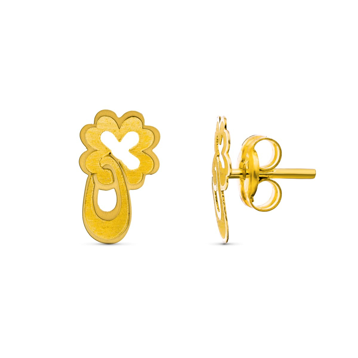 18K PENDIENTES ORO AMARILLO TREBOL. 9X5 MM CIERRE PRESION 0