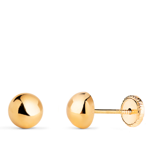 18K PENDIENTES ORO AMARILLO MEDIA BOLA LISA HUECA. ANCHO: 6 MM. CIERRE TUERCA 0