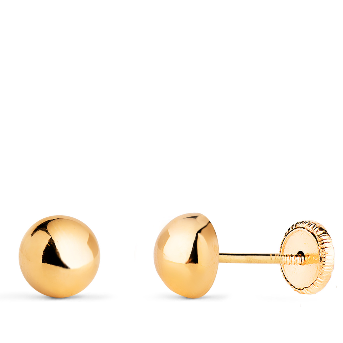 18K PENDIENTES ORO AMARILLO MEDIA BOLA LISA HUECA. ANCHO: 6 MM. CIERRE TUERCA 0