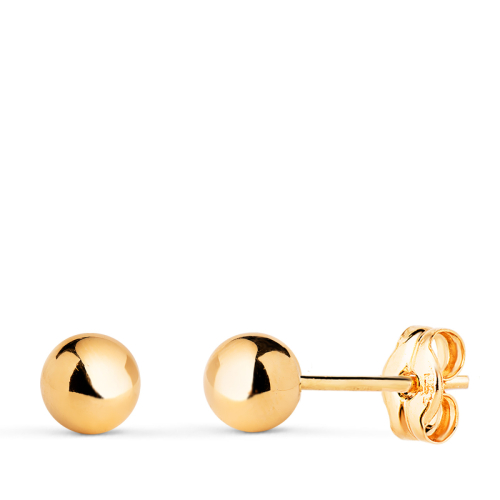 18K PENDIENTES ORO AMARILLO BOLA LISA BRILLA HUECA. ANCHO: 5 MM. CIERRE PRESION 0