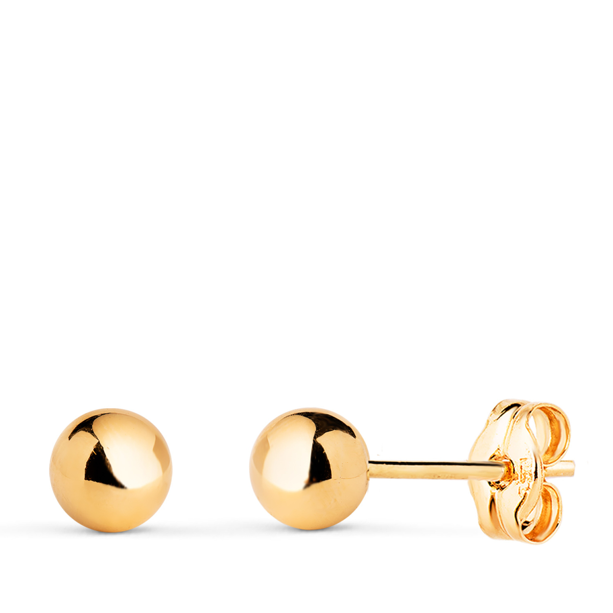 18K PENDIENTES ORO AMARILLO BOLA LISA BRILLA HUECA. ANCHO: 5 MM. CIERRE PRESION 0