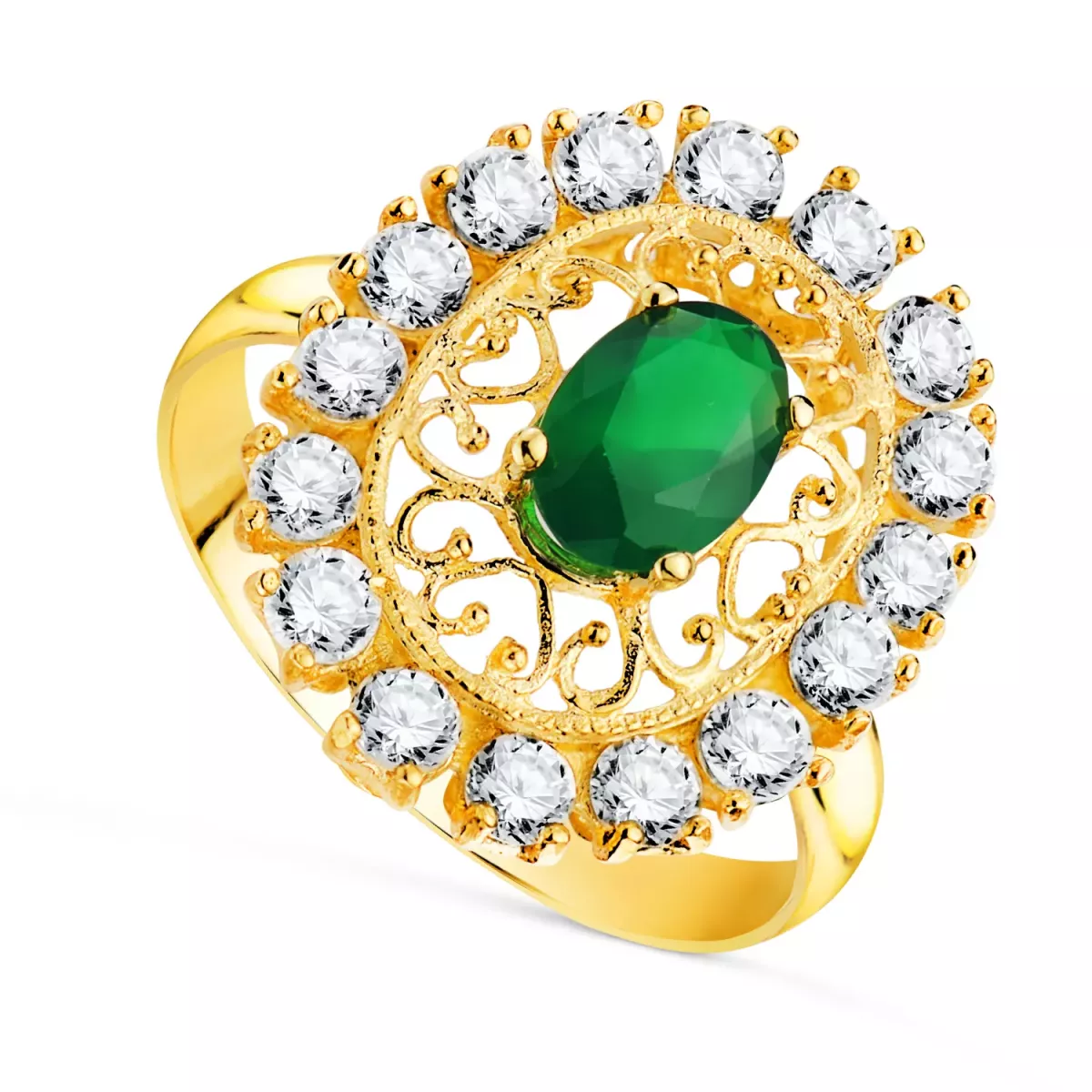 18K SORTIJA ORO AMARILLO CALADA CON PIEDRA VERDE 7X5 MM CON CIRCONITAS. MEDIDA: 19X16 MM. 3