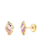 18K PENDIENTES ORO AMARILLO UNICORNIOS ESMALTADOS CIERRE TUERCA 8 X 5 MM 0