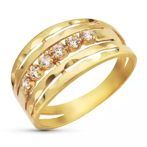 18K SORTIJA ORO AMARILLO MATE Y BRILLO CALADA CON CIRCONITAS. ANCHO: 10