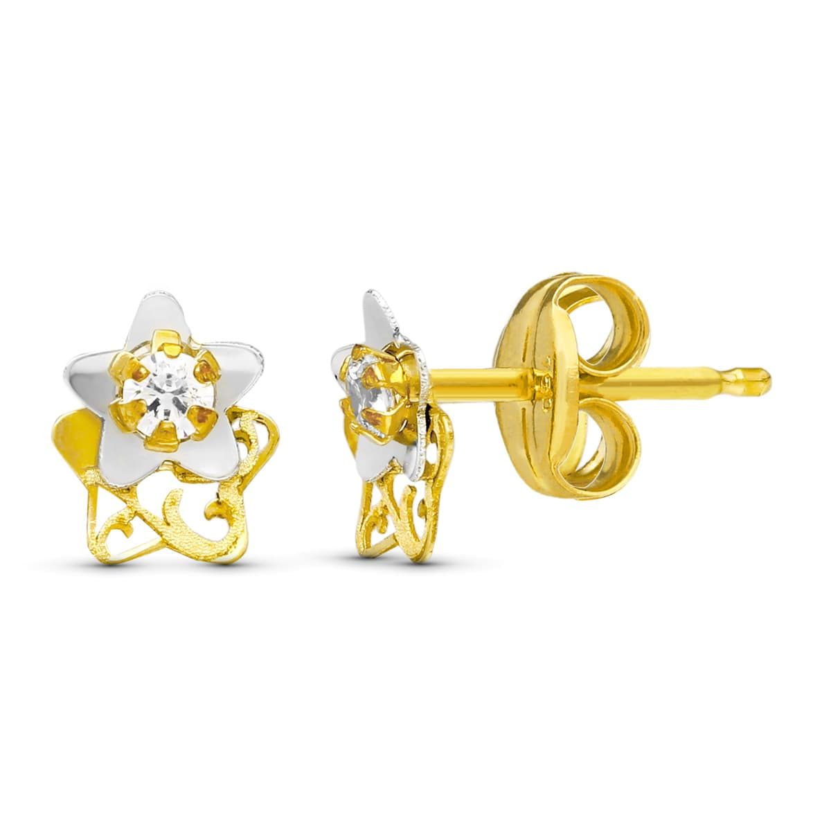 18K PENDIENTES ORO BICOLOR ESTRELLA 6X5 MM CIERRE PRESION 0