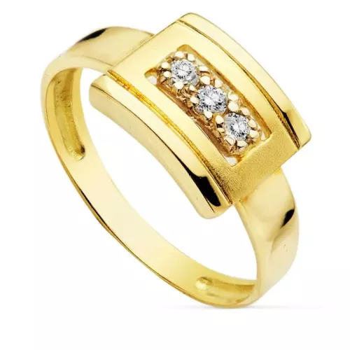 18K SORTIJA ORO AMARILLO MOTIVO RECTANGULAR CON CIRCONITAS. ANCHO: 8
