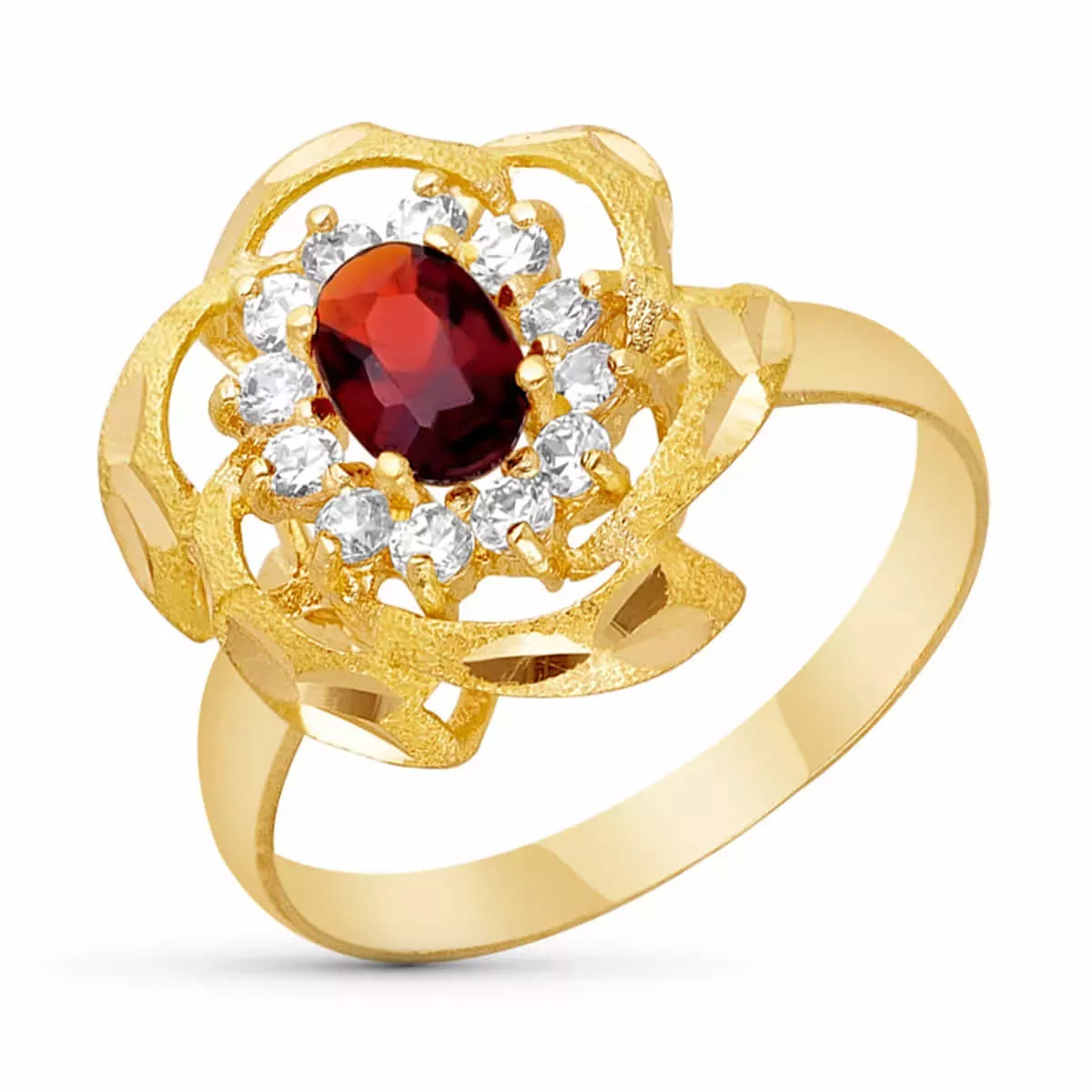 18K SORTIJA ORO AMARILLO PIEDRA GRANATE Y CIRCONITAS 3