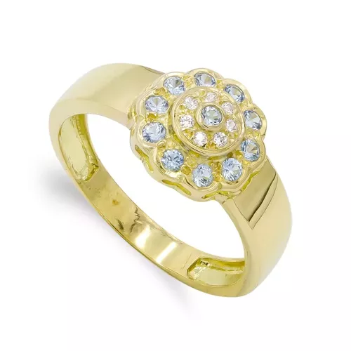 18K SORTIJA ORO AMARILLO MACIZA CON CUAJO DE CIRCONITAS. ANCHO: 10